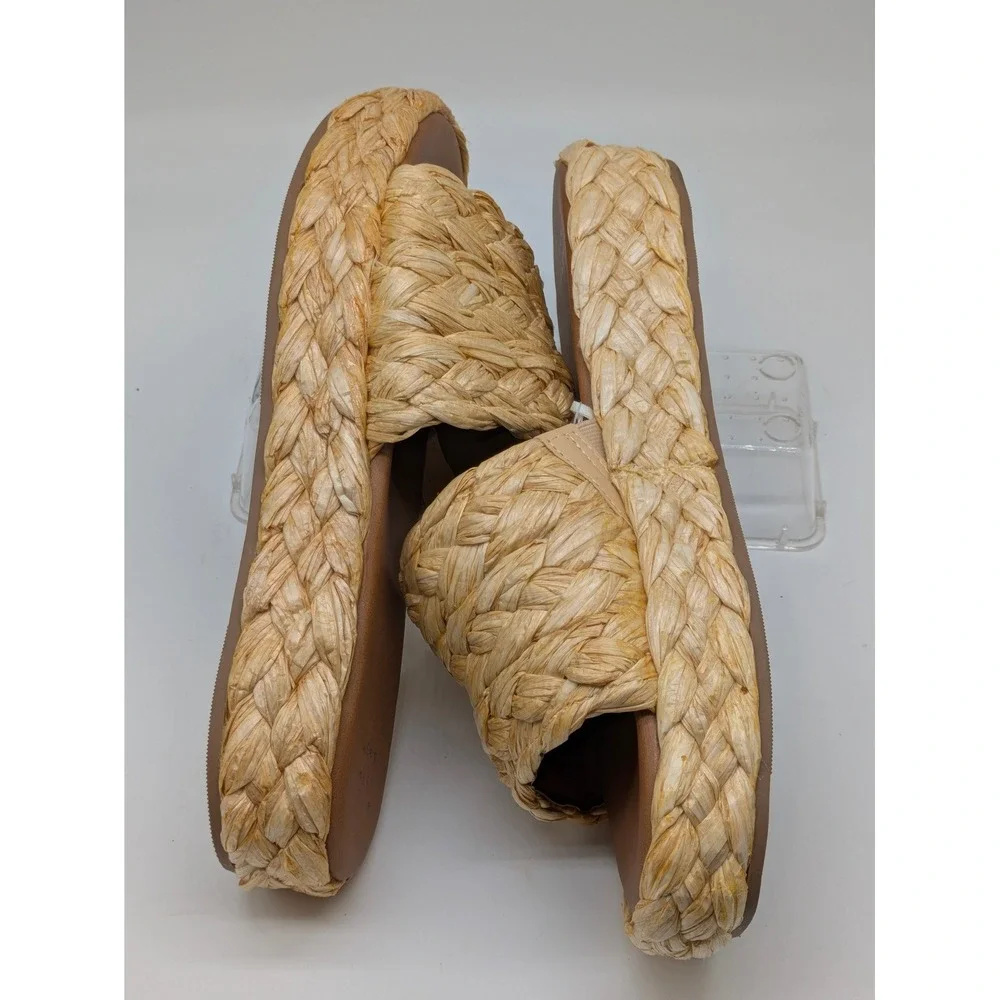 A New Day Casey Raffia Platform Slide Sandals Beige Women's Size 10 NWT